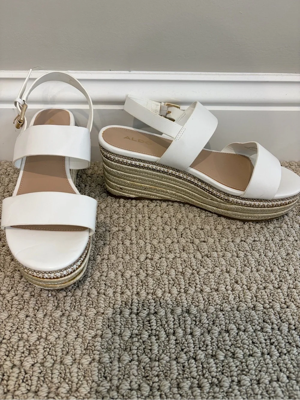 Aldo White Double-Strap Platform Espadrille Sandals